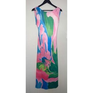 COMMENSE Monet Garden Abstract Print Maxi Dress Sleeveless Cutout Back